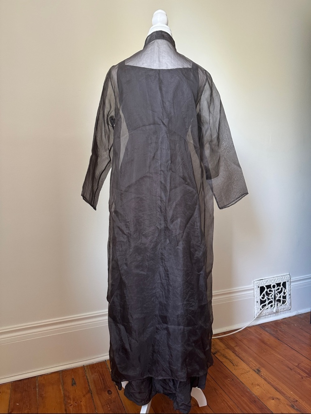 EILEEN FISHER 100% Silk Elegant Preppy Brown Tie Back Maxi Dress & Duster XS - Picture 5 of 7